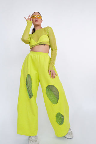 Mesh-Cutout Pants - Lime