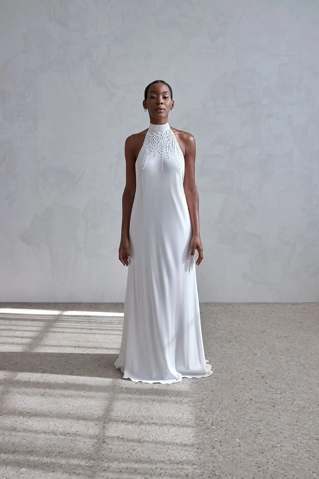 silk halter wedding dress KissProm Elegant Mermaid White Satin Dresses, Diamond White / 18 The open back of the dress further emphasizes its appeal Halter Neck Wedding Dresses |