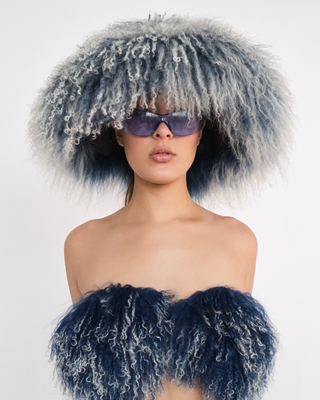 Blue Mongolian Fur Hat