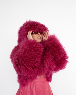 Pink Mongolian Fur Hat
