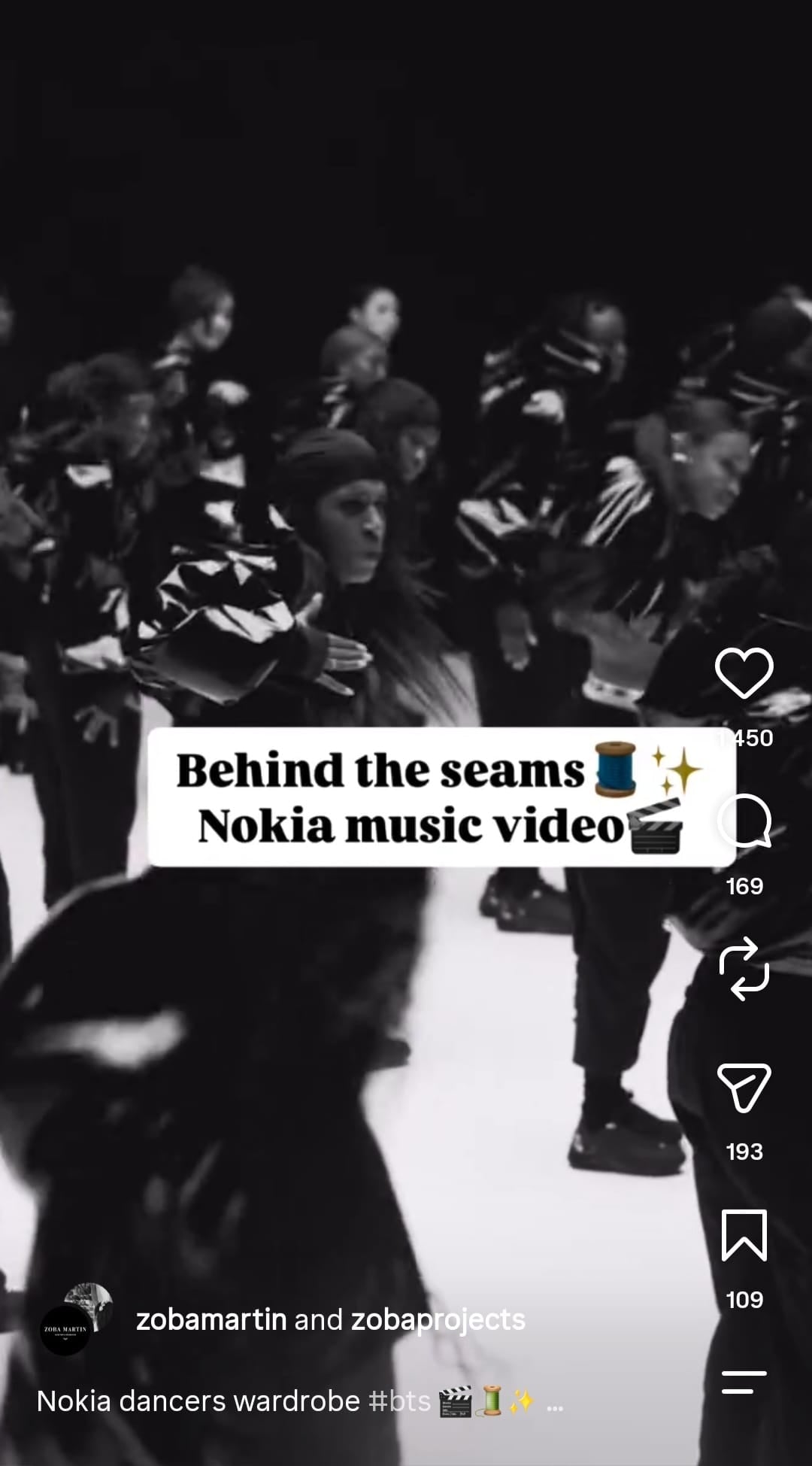 Dancers in Zoba Martin wardrobe perform in the Nokia music video for Vava, in black and white.
